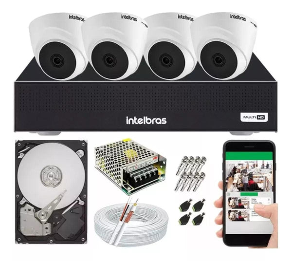 Kit Cftv Intelbras Completo 4 Câmeras Dome 1120d Hd 500gb